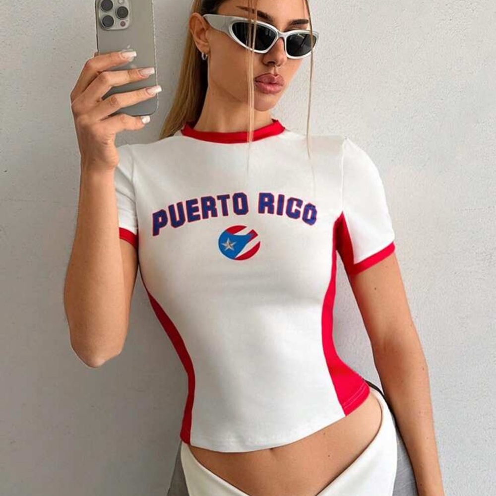 Puerto Rico Graphic Women's Top - Red & White
